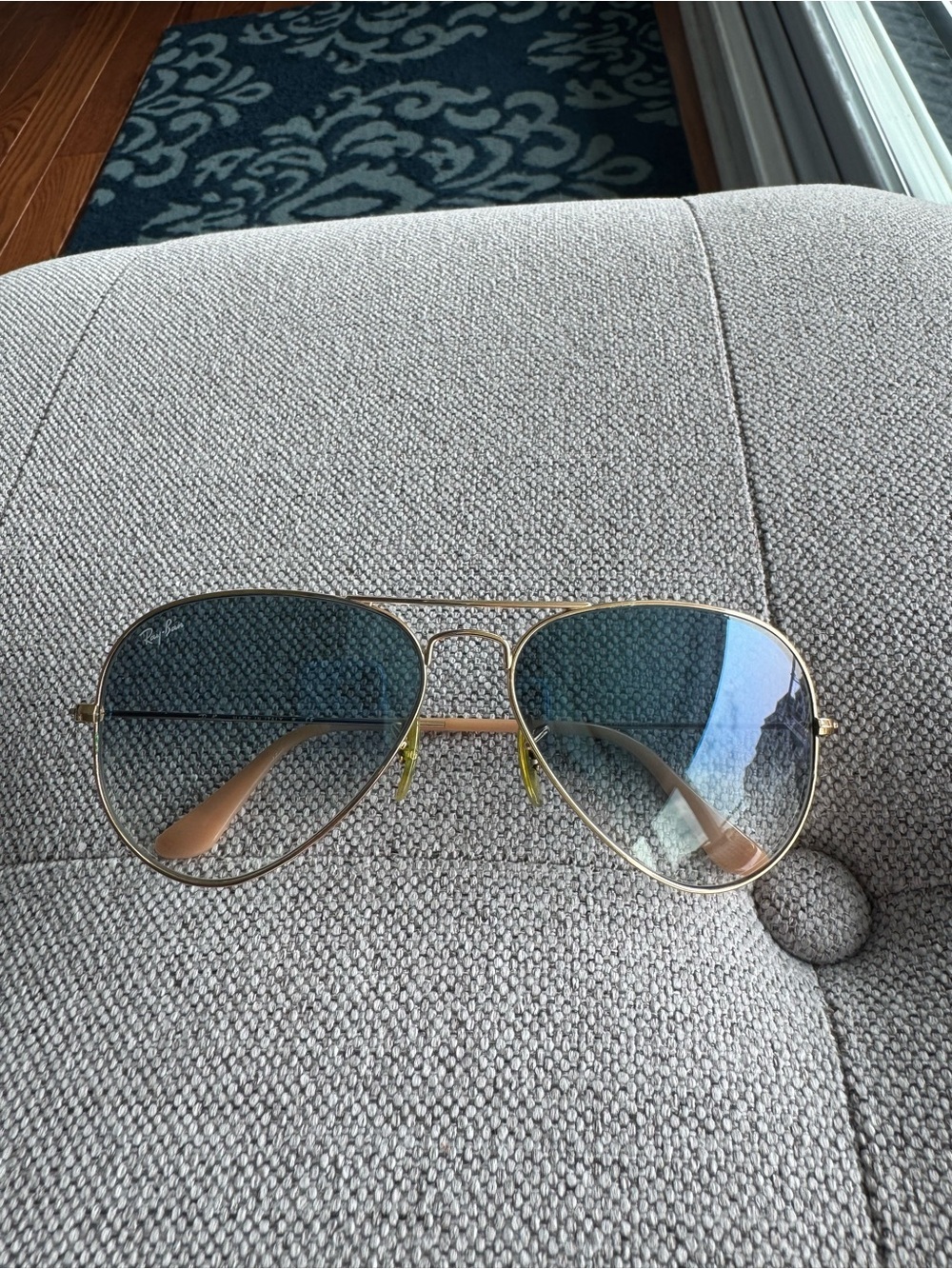 Ray-Ban Women's Gold Frame Aviator Sunglasses with Blue Gradient Lenses - Picture 2 of 10